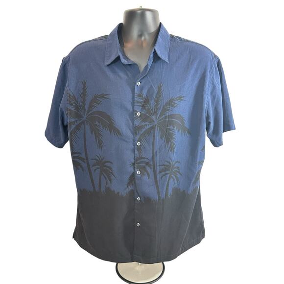 Van Huesen Men’s Hawaiian Button Down Shirt Black/Blue, XL - Picture 1 of 5